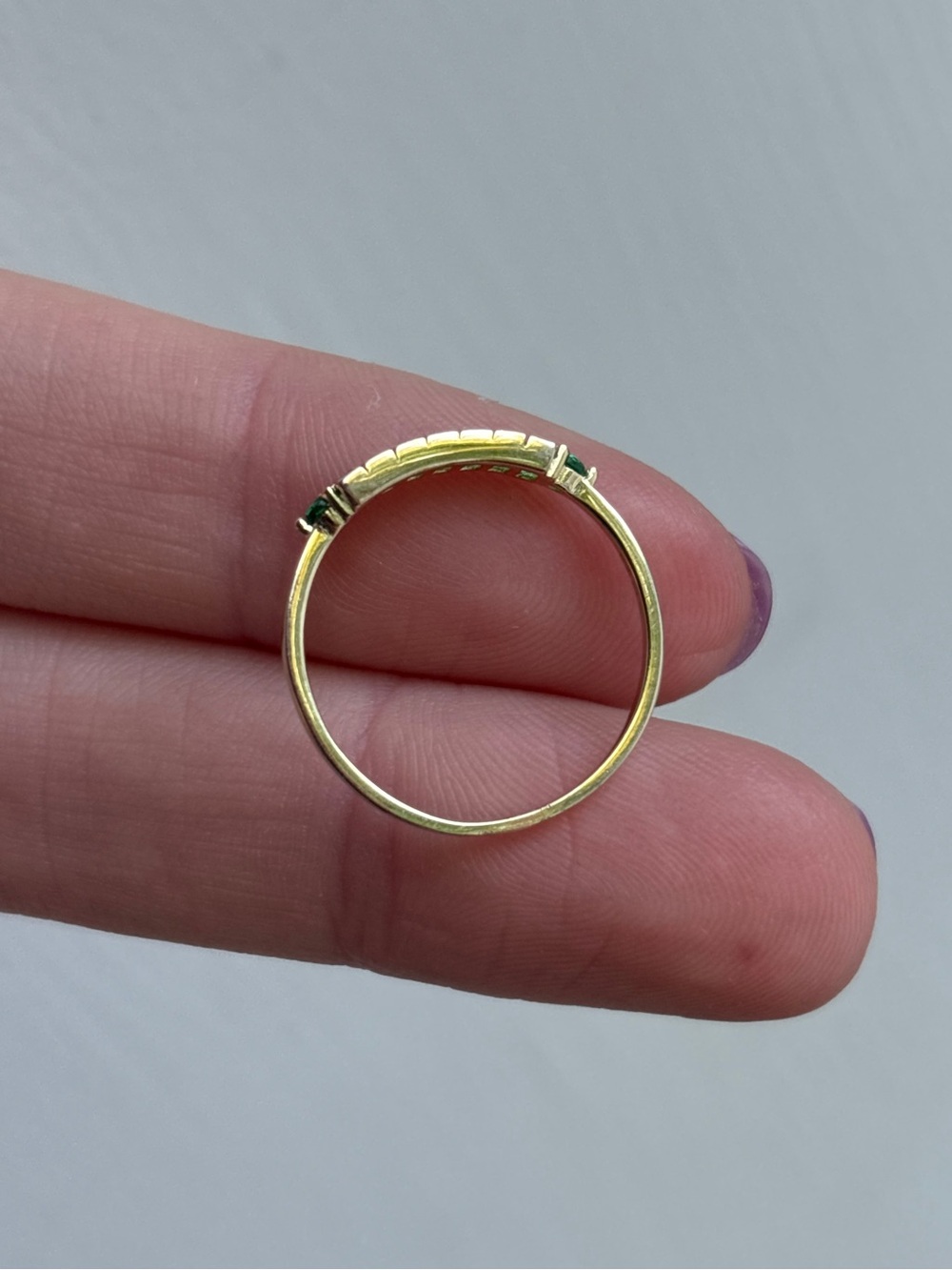 14k Gold Vermeil Dainty Simulated Baguette Emerald Ring - Picture 4 of 8